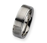 Stainless Steel Ridged Edge 7mm Satin and Polished Wedding Band