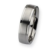 Stainless Steel Ridged Edge 6mm Satin and Polished Wedding Band