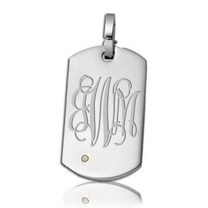 Engravable Stainless Steel Dog Tag with Diamond