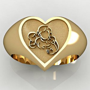 Mother with Son and Daughter Heart Shaped  Mother s Ring 