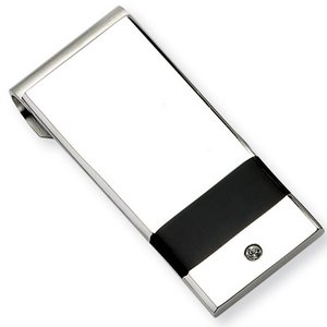 Engravable Stainless Steel Money Clip with Cubic Zirconia