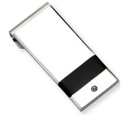 Engravable Stainless Steel Money Clip with Cubic Zirconia