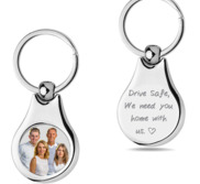 Stainless Steel Engravable  Drive Safe  Round Photo Laser Keychain