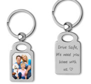 Stainless Steel Engravable  Drive Safe  Rectangle Photo Laser Keychain