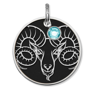 Aries Symbol Round Charm or Pendant w  Birthstone