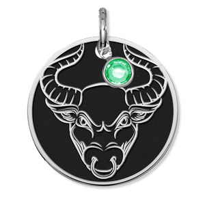 Taurus Symbol Round Charm or Pendant w  Birthstone