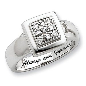 Sterling Silver Square Shaped w  Round Cubic Zirconia Promise Ring