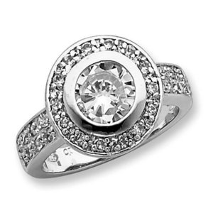 Sterling Silver Round Cubic Zirconia Promise Ring w  Halo