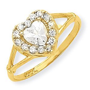 10k Yellow Gold Cubic Zirconia Heart Shape Promise Ring
