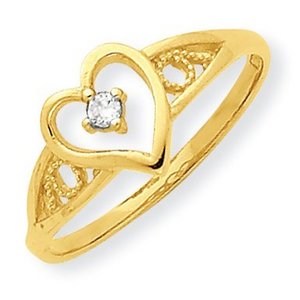 10k Yellow Gold Cubic Zirconia Heart Shape Promise Ring