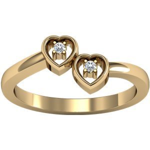 Solid Gold Double Heart Ring W  Diamonds