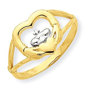 10k Yellow Gold   Rhodium Cubic Zirconia Claddagh Promise Ring