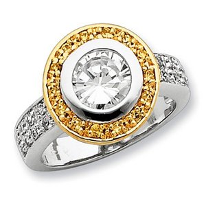 Sterling Silver Vermeil Cubic Zirconia Promise Ring w  Halo