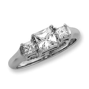 Sterling Silver Three Stone Princess Cubic Zirconia Promise Ring