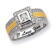 Sterling Silver   Vermeil Square Cubic Zirconia Promise Ring w  Halo