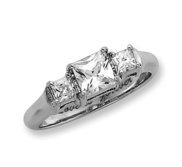 Sterling Silver Three Stone Princess Cubic Zirconia Promise Ring