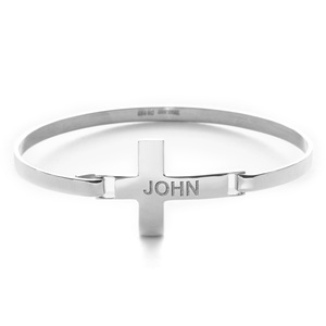 Custom Engraved Sterling Silver Cross Link ID Bracelet